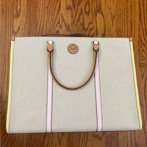 Tory Burch Cream and Pink Tote Bag